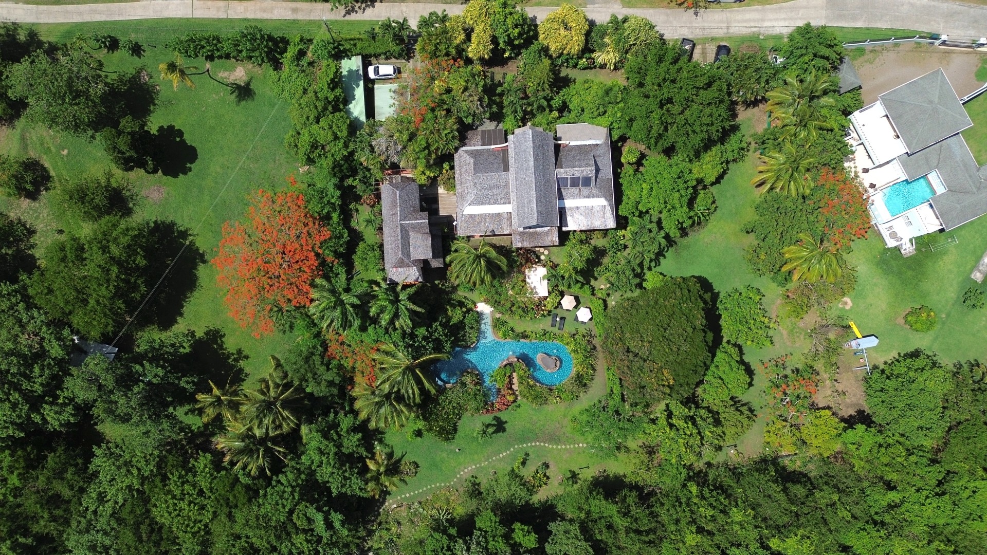 St. Lucia Real Estate C'est La Vie Villa drone view of yard